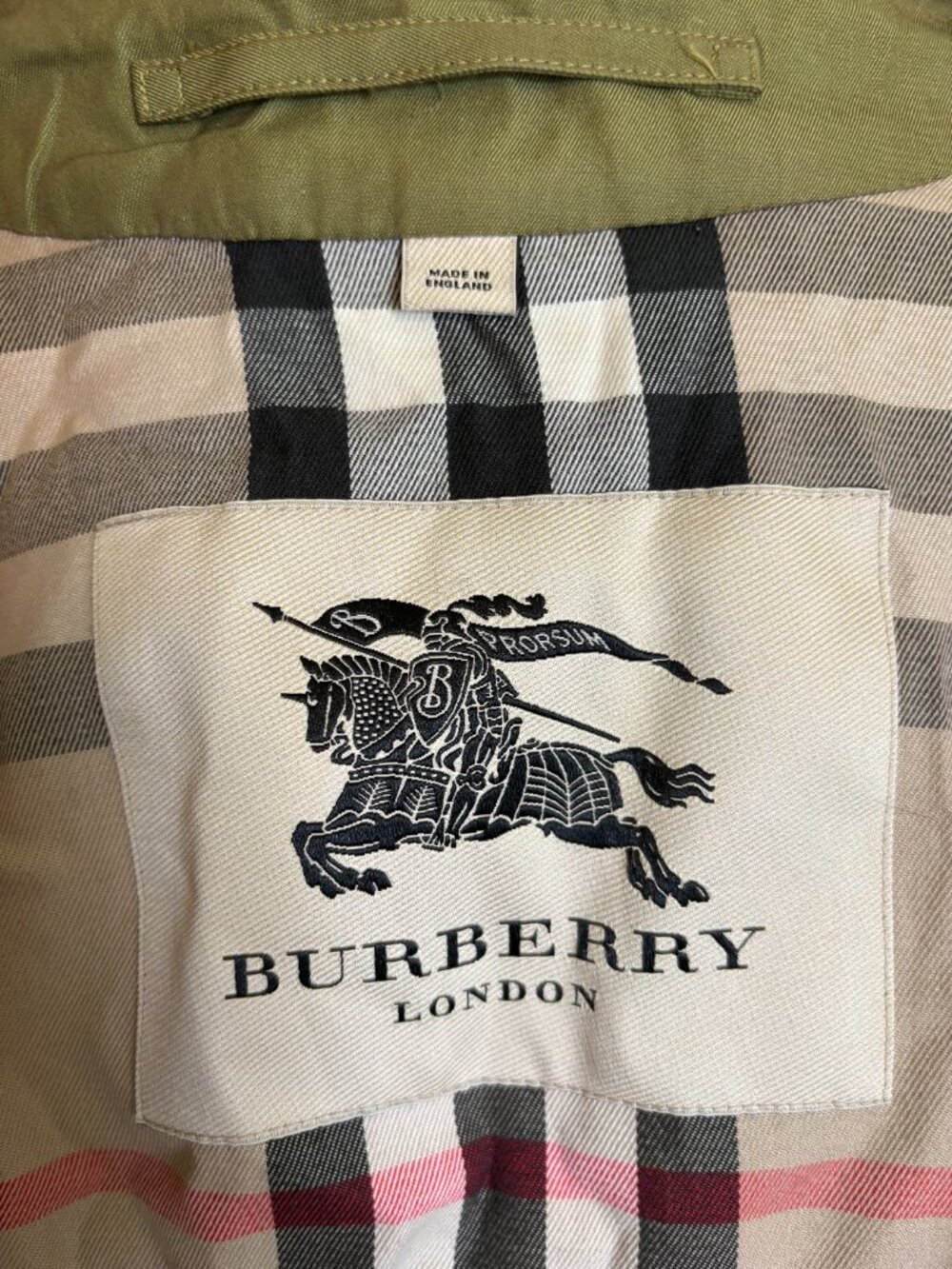 Burberry London Men’s Car Coat Olive Green Nova Check Lined Cotton Raincoat - Picture 5 of 13